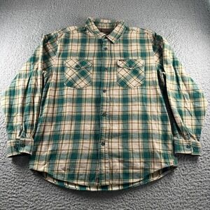 Seager Flannel Shirt Mens 2XL Green Cream Plaid Cotton Button Down Workwear